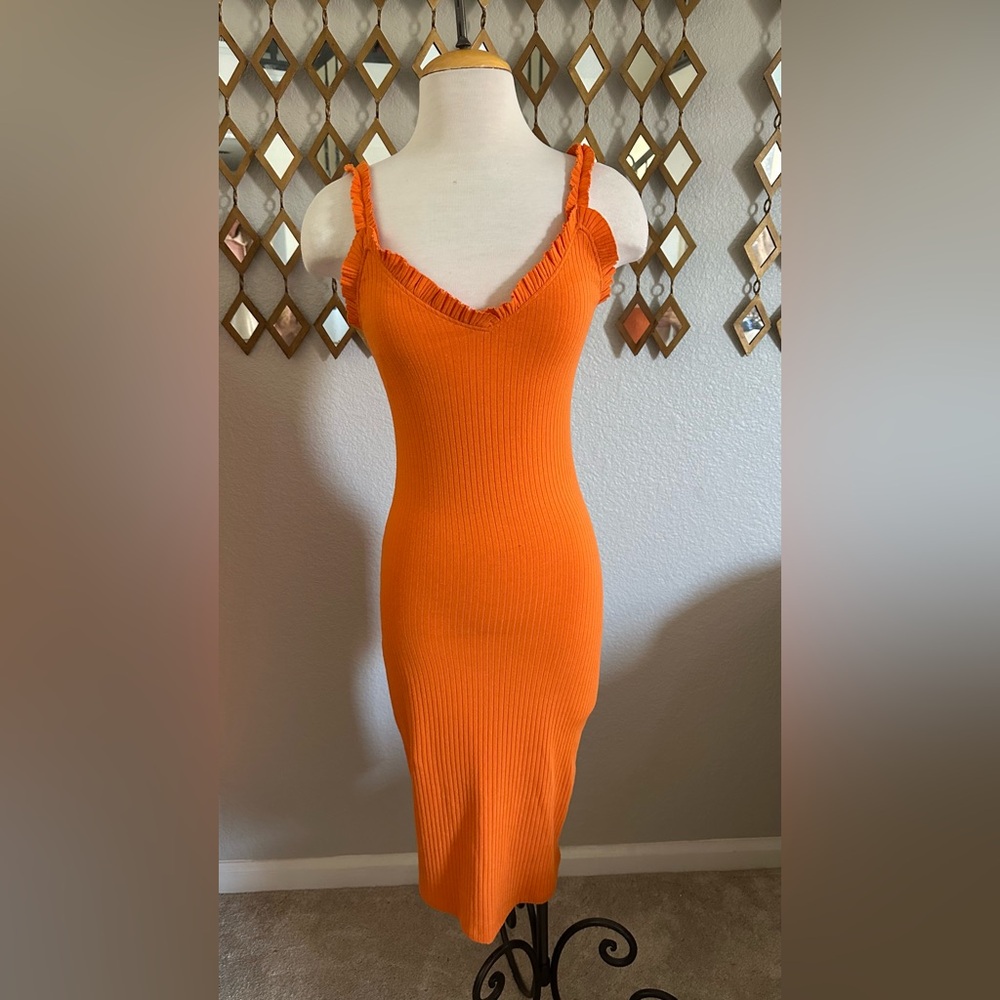NWT Zara Bright Orange Ribbed Dress